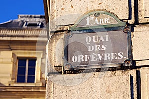 Police Paris Quai des Orfevres street sign famous Simenon 36 Paris France photo